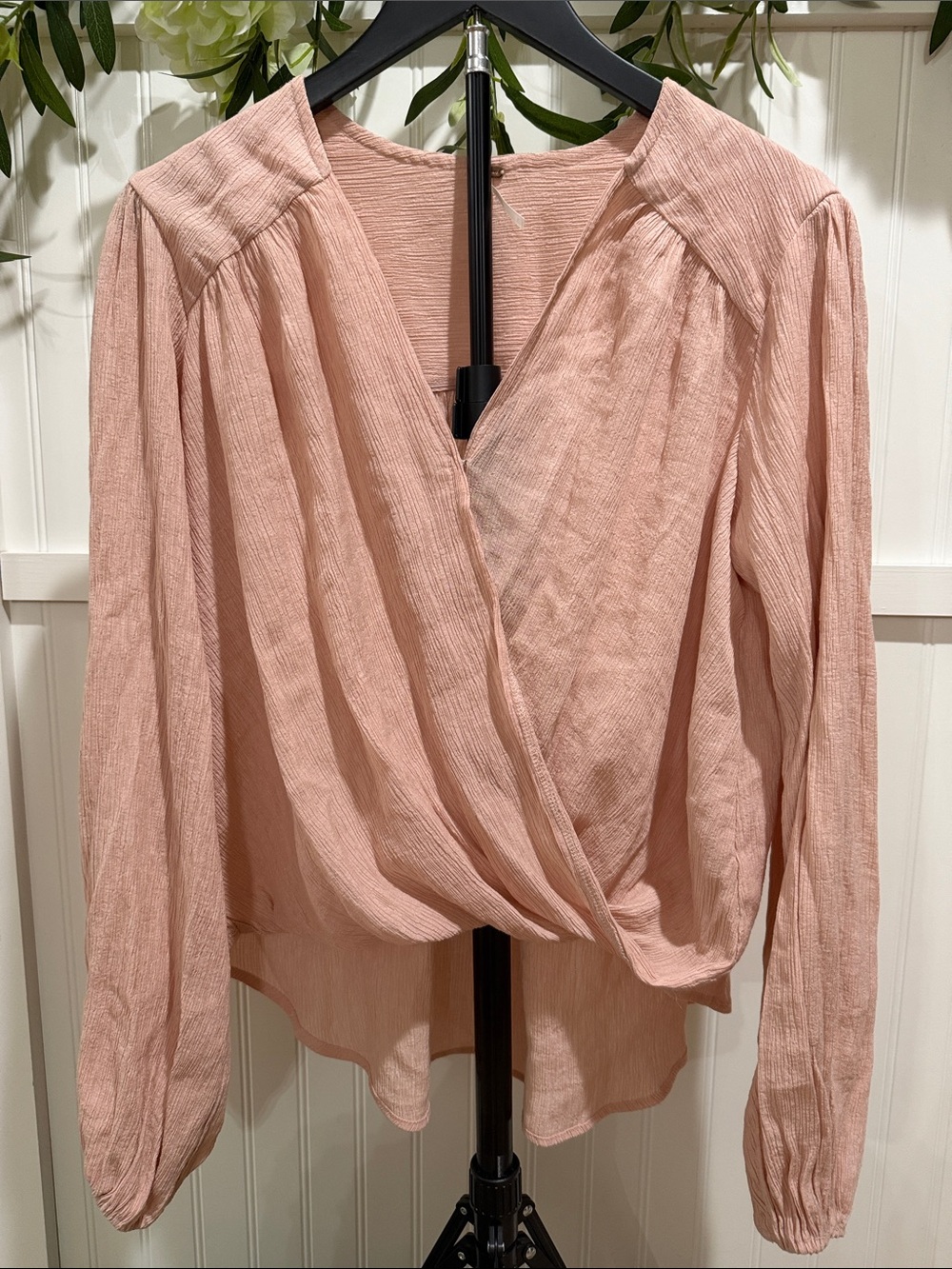 #1023 FREE PEOPLE Dusty Rose Wrap-Front Hi-Low Blouse